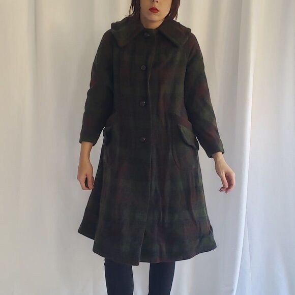 Vintage Jackets & Blazers - 60s/70s Green,‎ Brown, and Blue Plaid Overcoat